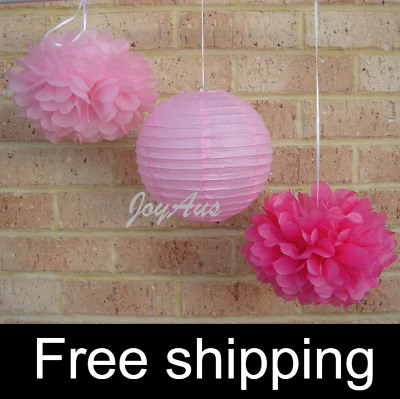 #ad 18x pink paper pom poms paper lanterns wedding party baby shower shop decoration AU $30.80