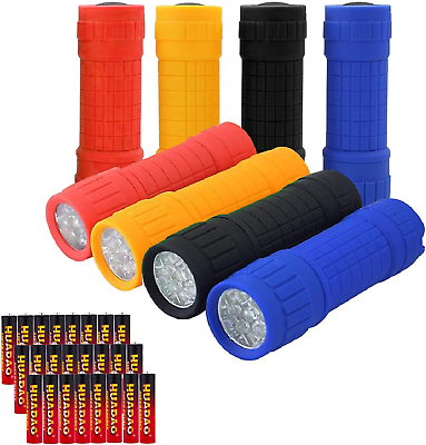 #ad 8 Pack Mini Flashlights for Kids 9 LED Set with Lanyard 24 AAA Batteries $23.78