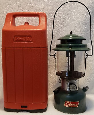 #ad Vintage Coleman Lantern Model 220F Green Double Mantle 5 71 Red Case Camping USA $44.99