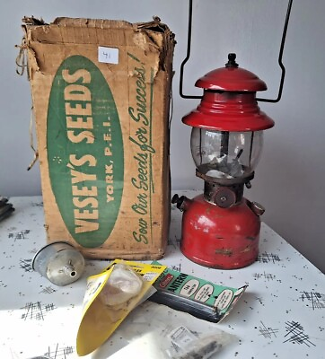 #ad Vintage Red Coleman Lantern Model 200 February 1964 With Assessories $72.24