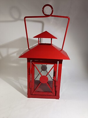 #ad Red Metal Hanging Candle Lantern 11 Inches $12.60