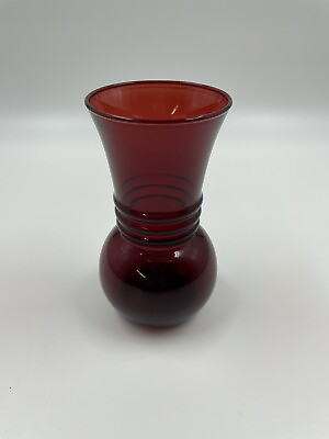 #ad Vintage Anchor Hocking Royal Ruby Red Glass Vase 6” Holiday Decor $9.90