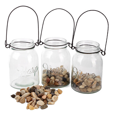 #ad Set of 6 Mason Jar Tealight Candle Lanterns with Rocks $20.98