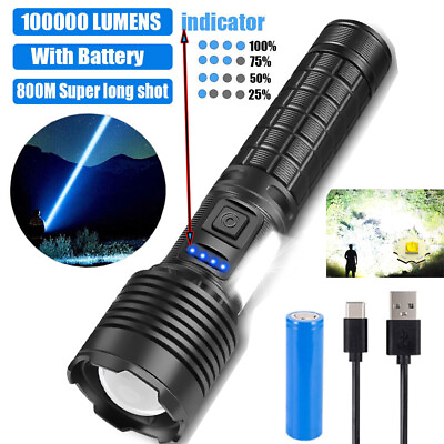 #ad 2000000 Lumens LED Flashlight Tactical Light Super Bright Torch USB Rechargeable $17.99