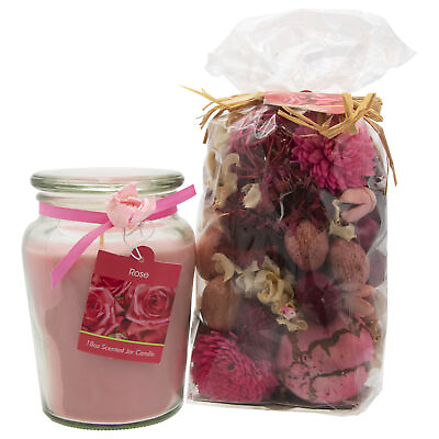 #ad Classic Pink Rose 18oz Jar Candle and Rose Potpourri Set $17.99