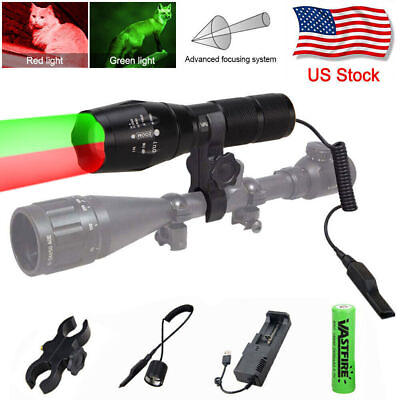 #ad 350 Yards Red Green LED Flashlight Predator Varmint Hunting Light Zoom Gun Mount $6.99