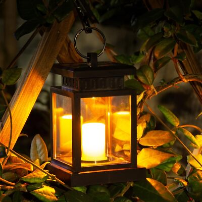 #ad Solar Outdoor Lantern Solar Candle Flickering Flame Hanging Lanterns with Cl... $19.97