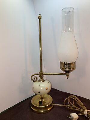 #ad Vtg Mid Century Star Burst Atomic Lantern Style Brass Base Desk Table Lamp $71.99