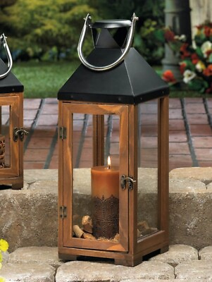#ad #ad LARGE BROWN WOOD amp; METAL 20quot; TALL CANDLE HOLDER LANTERN LIGHT TERRACE OUTDOOR $56.40
