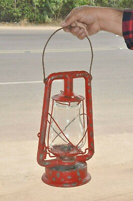 #ad Vintage Iron Chalwyn Pilot Unique Red Painted Kerosene Lantern $112.50