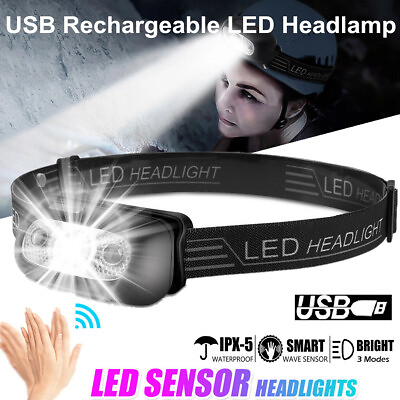 #ad LED Headlamp USB Rechargeable Flashlight Waterproof Head Lamp Torch Camping USA $8.31