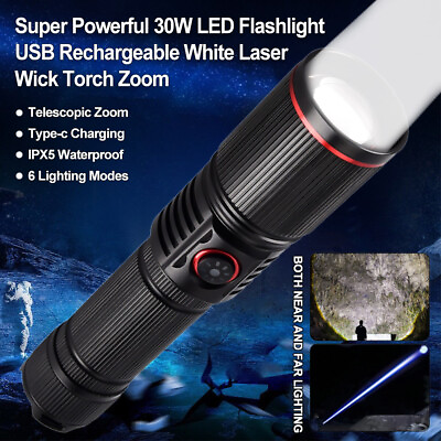 #ad 30W Outdoor Super Bright 500M Long Range Rechargeable LED White Laser Flashlight $15.63