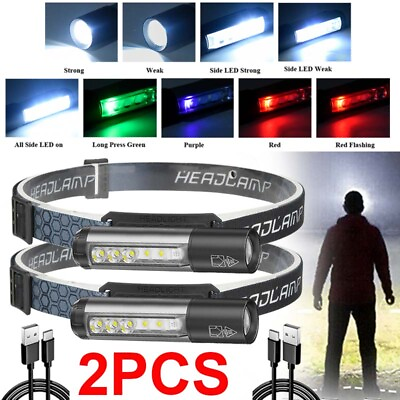 #ad 2PACK Headlamp LED Rechargeable Headlight Torch Work Light Bar Head Band USB $22.99
