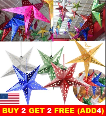 #ad 3D Papers Star DIY Christmas Ornaments Paper Lantern Home Hanging Decoration US $7.85