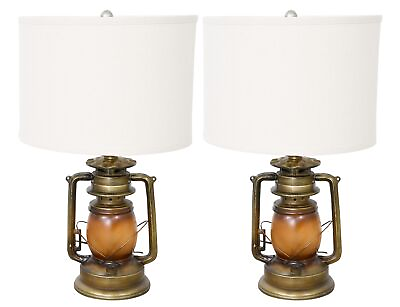 #ad Set of 2 Lantern Lamp Lighting Lamps Resin Multi Colored Handcraft $414.50