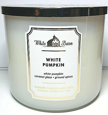 #ad *New* WHITE PUMPKIN 3 Wick Candle White Barn Bath amp; Body Works $30.00