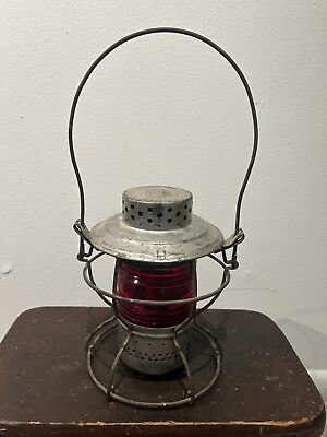 #ad 1925 Handlan St Louis PRR Red Fresnel Globe Railroad Lantern Brass Burner $85.00