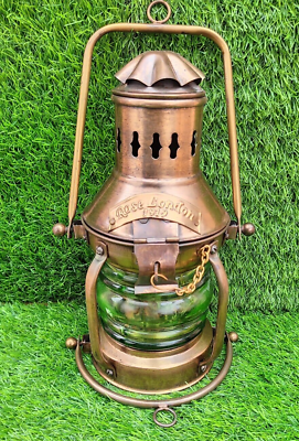 #ad Nautical Marine Brass Boat Light Antique Hanging Oil Lamp Ship Anchor Lantern $58.75
