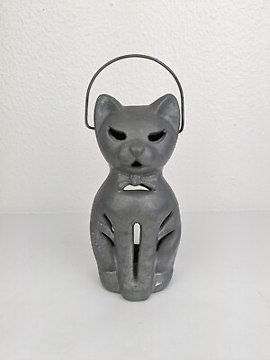 #ad Vtg 1940#x27;s Cast Metal Spooky Cat Figural Candle Lantern 8.5quot; MCM Halloween $69.59