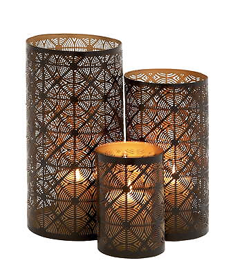 #ad DecMode 3 Holder Dark Brown Metal Geometric Decorative Candle Lantern Set of 3 $25.24