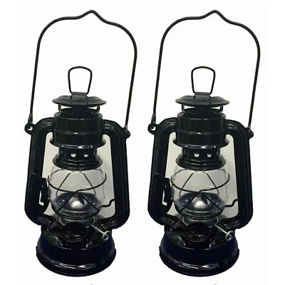#ad Lot of 2 8 Inch Black Hurricane Kerosene Oil Lantern Hanging Light Lamp $19.23