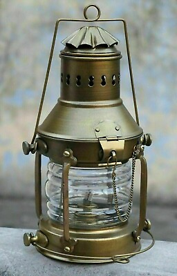 #ad Nautical Brass Antique Hanging Oil Lamp Anchor Lantern Light Christmas Gift $71.90