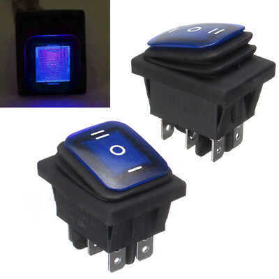 #ad Waterproof 3 Position Rocker Switch Blue LED ON OFF ON 6 Pin DPDT AC 10A 250V $6.95
