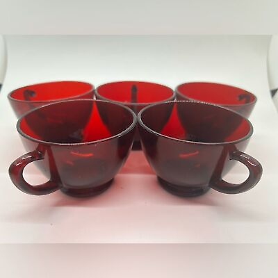 #ad VTG Ruby Red Depression Glass Coffee Tea Cups $70.00
