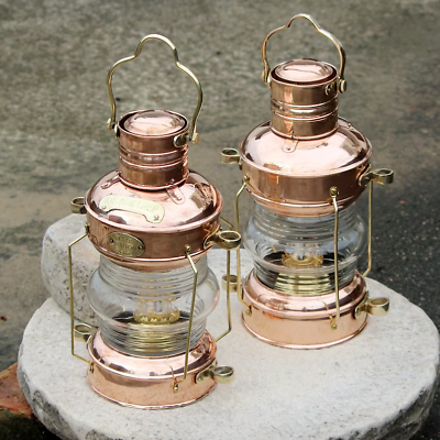 #ad #ad Antique Brass Copper Oil Lanter Lamp Nautical Brass Oil Burner Antique Boat Lan $138.90