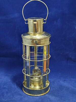 #ad Vintage Brass Octagonal Hanging Kerosene Lamp 5 Glass Panels $40.00