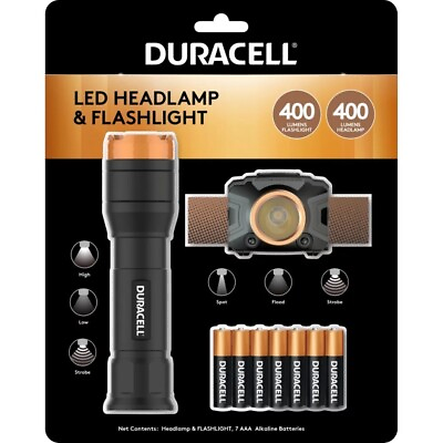 #ad Duracell 2 Pack 400 Lumen LED Flashlight amp; Headlamp. 7 AAA Batteries Included. $29.06