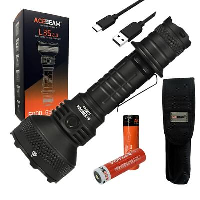 #ad Acebeam L35 2.0 Tactical Flashlight Black CREE XHP70.3 HI LED w Extra 21700 Bat $129.90