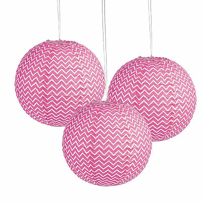 #ad Pink Chevron Hanging Paper Lanterns Party Decor 6 Pieces $15.68