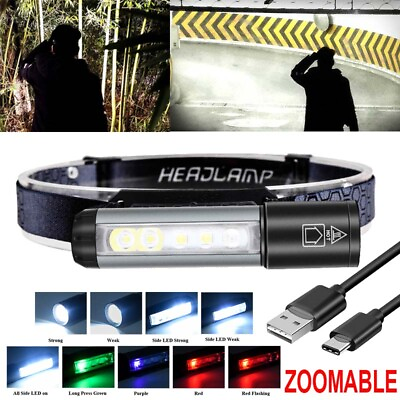 #ad 2In1 LED Headlamp USB Rechargeable Flashlight Camp Fishing Work Light Pen Clip $15.69