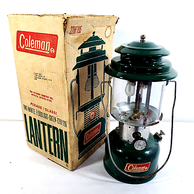 #ad Vintage 1972 Coleman 220F Green Two Mantle Floodlight Camping Lantern With Box $59.99