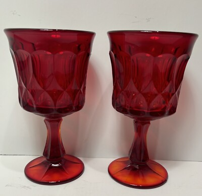 #ad Noritake PERSPECTIVE Ruby Red Glass Goblet Footed Wine Water Vintage Set of 2 $19.95