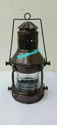 #ad Antique Nautical Maritime Ship Lantern Brass amp; Copper Anchor Oil Lamp Vintage $71.42