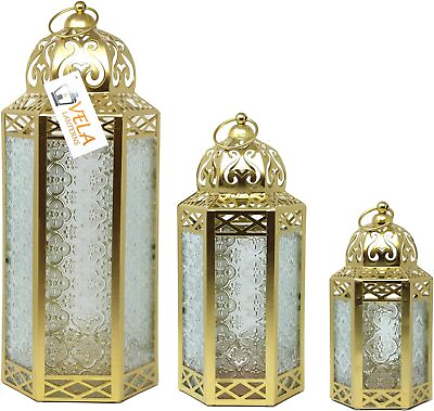 #ad LANTERNS Moroccan Candle Lanterns Decorative Set of3for FloorRamadan Decorations $184.99