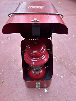 #ad Vintage Coleman Red Guillotine Metal Case 200A Single Mantle Lantern $379.99