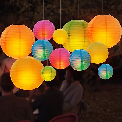 #ad DazzLiteer 12pcs Colorful Paper Lanterns with LED Light Decorations Round Ha... $38.17