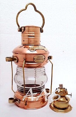 #ad Maritime Nautical Ship Lantern 14quot;Brass amp; Copper Anchor Oil lamp Boat Light Gift $89.00
