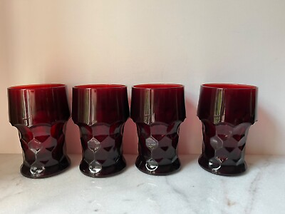 #ad 4Vintage RUBY RED Depression Glass Goblet 5quot; Anchor Hocking $59.00