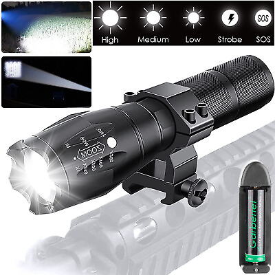 #ad Zoom Tactical Gun LED Flashlight Super Bright Hunting Lamp Picatinny Rail Mount $14.99