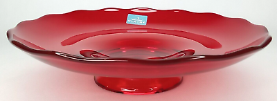 #ad Viking Glass Centerpiece Bowl Yesteryear Ruby amp; Sticker Mid Century Home Decor $49.99