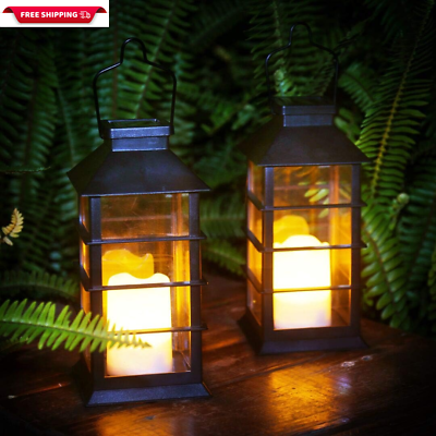 #ad 2 Pack Outdoor Garden Hanging Lanterns with Waterproof LED Flickering Flameless $58.71