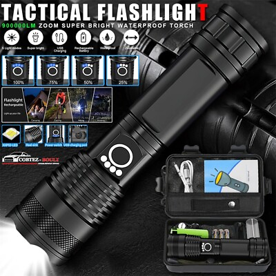 #ad 900000LM LED Flashlight Tactical Light Super Bright Torch USB Rechargeable Lamp $19.99