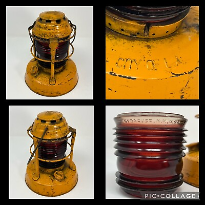 #ad DIETZ Night Watch Railroad Lamp Lantern Fresnel Red Glass Globe Rare City Of LA $148.97