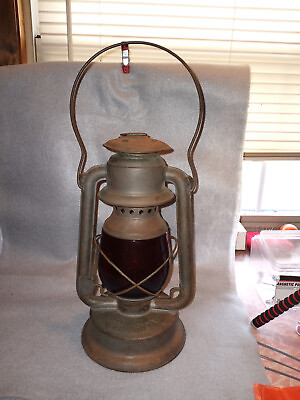 #ad Vintage Embury MFG Co. No. 150 Lantern with Dietz Little Supreme Red Glass Globe $79.00