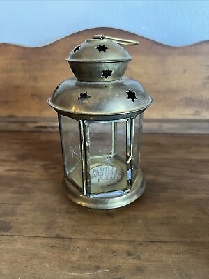 #ad #ad Vintage 6quot;Brass amp; Glass Candle Lantern Made in India with GORGEOUS Patina $8.00