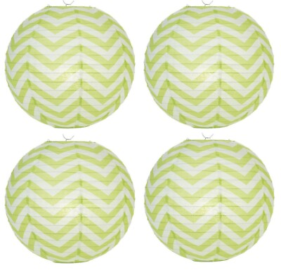 #ad SET of 4 Japanese Chinese 14quot; Round Paper Lantern Light Lime Chevron Home Decor $29.95